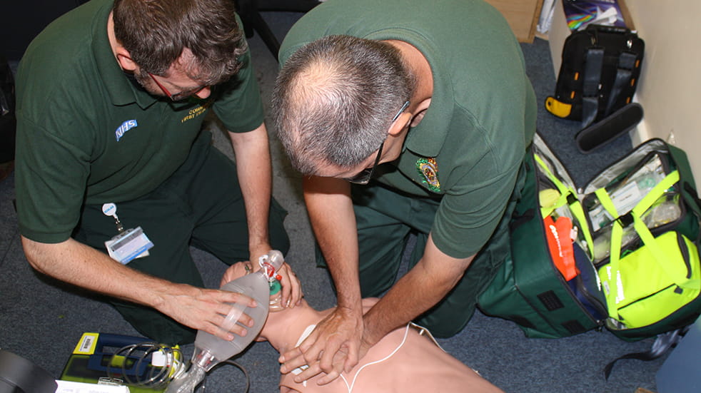 Volunteer for the NHS - Community First Responders performing CPR